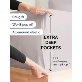 Extra Deep King Fitted Sheet - Hotel Luxury Single Fitted Sheet Only - Easily Fits 18 inch to 24 inch Mattress - Ultra Soft, Wrinkle & Fade Free w/Extra Deep Pockets - Breathable & Comfy - Light Grey