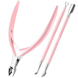 XUNXMAS Cortador de Cutículas con Empujador de Cutículas, Tijeras y Pelador de Cutículas Triangular, Herramienta de Manicura y Pedicura para Piel Muer