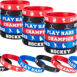24 Pieces Hockey Rubber Bracelets Silicone Hockey Wristband Stretch Rubber Bracelets for Sport Themed Party Supplies