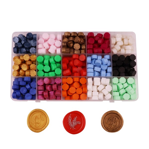 AMTOL 380 Pieces Sealing Wax Beads, 15 Colours of Wax Seal Beads for Wax Seal Stamp,Suitable for Party Invitations, Envelopes, Greeting Cards, Gift Wrapping(15 Mixed Colours)