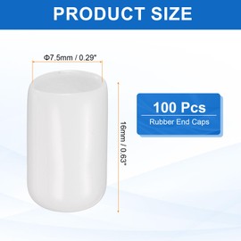 HARFINGTON 100pcs Round Rubber End Caps 8mm ID Bolt Covers Caps Vinyl Rubber Flexible Screw Thread Protectors for Metal Tube Rod Bolts, White