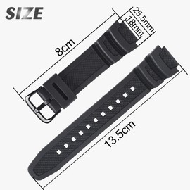 Waterproof Natural Resin Replacement Watch Band for Casio AQ- S800W SGW-300H MRW-200H AE-1200 W-800H W-735H (Black/Black Buckle)