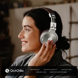 OneOdio Bluetooth Headphones Over Ear, Studio Level Sound Quality, 110 Hrs Playtime Bass Boosted Soft Memory Protein Earmuffs Foldable wireless Headphone with Mic for Cell Phone PC Music (Brown)