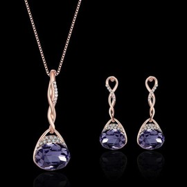 Stockton Necklace Earrings Diamond Water droplets Elegant Women Jewellery Set of Crystal Pendant Necklace+Earrings