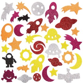 Baker Ross FX137 Solar System Glitter Foam Stickers - Pack of 150, Stickers for Arts and Crafts, 3D Foam Stickers, Puffy Stickers for Cards, Paper, Scrapbook and Collage