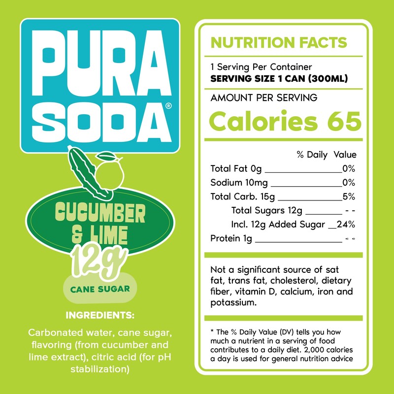 PuraSoda® Cucumber & Lime | Low-Calorie, Cane Sugar Soda Beverage