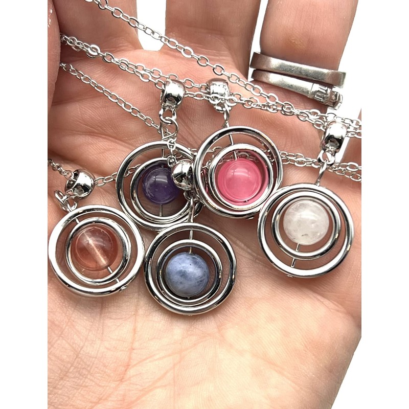 Mavi Bandz Gemstone Gem Crystal Fidget Spinner Silver Necklace Anti