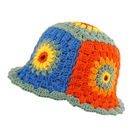 Crochet Bucket Hat for Women Knit Beanies Cap Handmade Foldable Floppy Beach Hat Fashion Cute Comfy and Casual Striped Floral Checkerboard Fishing Hat