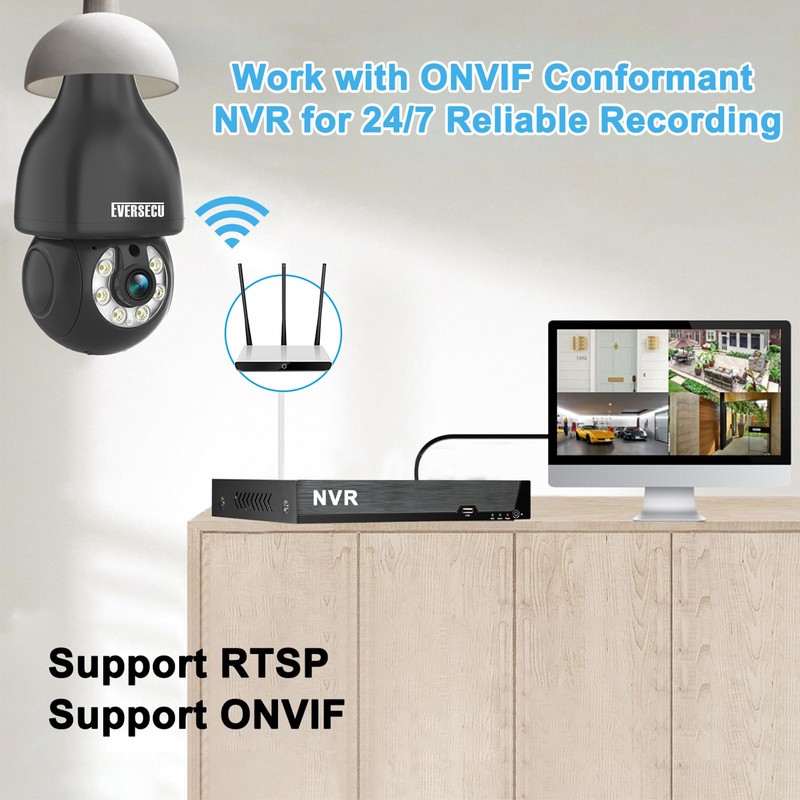 EVERSECU 2K HD Light-Bulb Security Camera, Wireless 2.4G&5Ghz WiFi, Outdoor&Indoor,