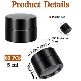 60 Pack Small Sample Containers with Lids, 5ml Amber Glass Sample Jars for Cosmetics, UV Protection Refillable Mini Jars for Skincare, Cream, Essential Oil Storage (1.3" x 1.3" x 1")