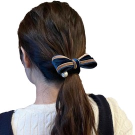 Wenlly Fashion Velvet Hair Scrunchies Color Blocked High Elasticity Pearl Ponytail Holder Hair Accessories for Women and Girls, 1 Piece, Blue