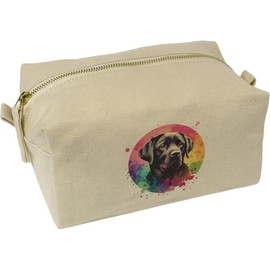 'Colourful Black Labrador Dog Portrait' Canvas Wash Bag/Makeup Case (CS00038527)