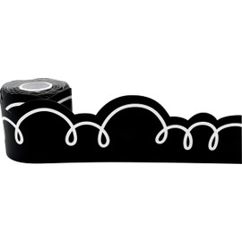 Teacher Created Resources Black with White Squiggles Die-Cut Rolled Border Trim - 50ft - Decorate Bulletin Boards, Walls, Desks, Windows, Doors, Lockers, Schools, Classrooms, Homeschool & Offices