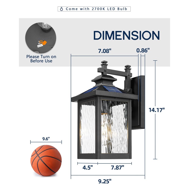 Solar Powered Wall Lights, 14.2" Wall Mount Solar Lights Outdoor