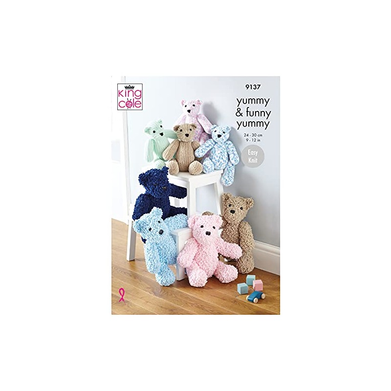 King Cole 9137 Knitting Pattern 2 Sizes Easy Knit Teddy