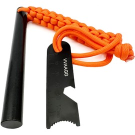 VVAAGG 4 Inch Large Ferro Rod Fire Starter, Survival Flint Fire Starter Kit with Orange Paracord Landyard Handle and Striker (Orange)