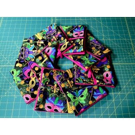 Mardi Gras 2 Fat Q’s, 1 Pink & 1 Mask Masquerade Carnival Feather Green Cotton