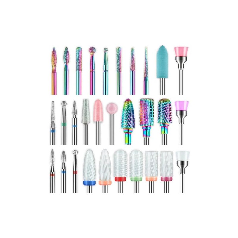 30Pcs Nail Drill Bits Set Ceramic Diamond Bits for Safety