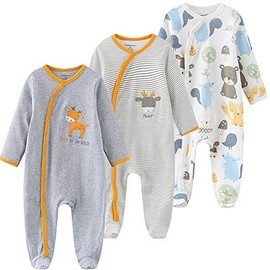 Kiddiezoom Baby Boys Girls Sleep suit 3 Pack, coffee, 0-3 Monate