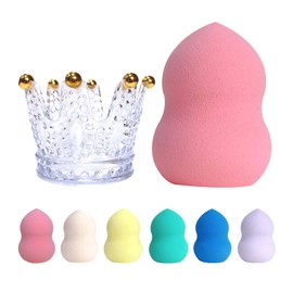 RUBIXIAN Makeup Sponge Foundation Blending Beauty Sponge, Multi-shapeSoft Puff, Dry & Wet Use with Sponge Holder Set, Sensitive and All Skin Types (Gourd, Pink)