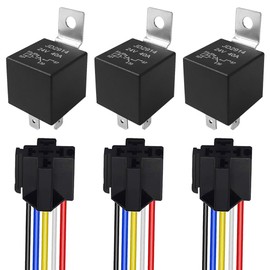 Aiqeer Pack of 3 5-Pin Car Relay, 24 V 40 A SPDT Car Relay, with Wiring Harness Socket and Pre-Wired (Black)