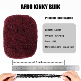 Afro Kinkys Bulk Human Hair 100% Human Hair for Black Women/Men Draedlock Extensions Repair Locs Twists and Braids 1 Pack 50 Gram(10 Inch 99J 1 Bundles/Package)