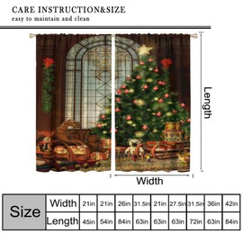Christmas Curtains for Kids Vintage Ambiance Big Old Fashioned Window Xmas Tree Rod Pocket Blackout Window Drapes for Bedroom Living Room Kitchen Cafe Decor （W21xL45 Inch） x2 Decor