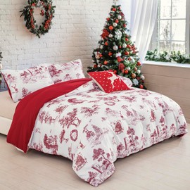 Christmas Duvet Cover King Size, 3 Piece Christmas Theme Soft Microfiber Bedding Set,Christmas Tree garland Snowman Reindeer Sled Christmas Socks Merry Christmas Pattern Comforter Set (104"x90") ﻿