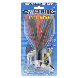 C&H Lures Lil Stubby Rigged & Ready Mono Bait Rig, Black/Red Skirt, 7/0 Mustad Hook, Swivel, 100 lb Grand Slam Mono Line, 6 ft