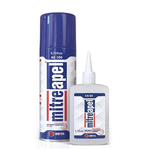 MITREAPEL Super CA Glue (1.7 oz.) with Spray Adhesive Activator (6.7 fl oz.) - Crazy Craft Glue for Wood, Plastic, Metal, Leather, Ceramic - Cyanoacrylate Glue for Crafting and Building (1 Pack)