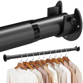 Black Closet Rod,17 to 63 Inches Adjustable Closet Rods for Hanging Clothes 1.3 Inch Diameter Heavy Duty Metal Closet Hanging Rod Closet Bar for Wardrobes,Closet, Bathroom, Windows