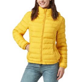 YZG Women's Lightweight Packable Down Jacket Detachable Hooded Puffer Jacket Yellow S