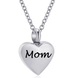 Cremation Jewelry Small Heart Urn Necklaces for Ashes for Women Men Memorial Keepsake Urns Pendant for Human Ashes Necklace (Silver Mom)