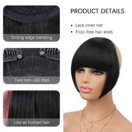 G&T Wig Clip in Bangs for Black Women Silky Straight Bangs Hair Extensions Clip on Bangs with Temple Thick Bangs Fringe Hairpieces (1B,single bangs)