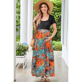 OUGES Womens Summer Dresses Short Sleeve Beach Floral Maxi Dresses for Women 2024 Casual Spring Flowy Long Dress with Pockets(Floral04,XL)