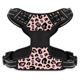 Rnivvi No Pull Dog Harness, Cute Leopard Reflective X-Small Sized Puppy Kitten Harness, Adjustable Soft Padded Vest for Small Dogs, Cats, Heavy Duty Pet Vest with Easy Control Handle for Walking, Pink