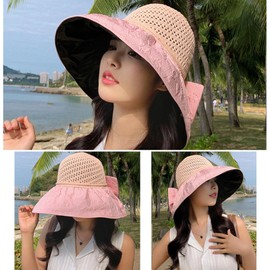 KXF Super Sunrpoof Women Beach Sun Hat Wide Brim Beach Cap with Black Rubber Inner for UV Protection Foldable Summer Breathable Hat Visor with Chip Rope Packable Adjutable Ladies Gilrs Summer Cap
