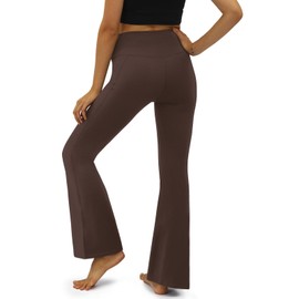 COPYLEAF Women's Flare Yoga Pants with Pockets-V Crossover High Waisted Bootcut Yoga Leggings-Flare Bell Bottom Workout Gym Leggings White