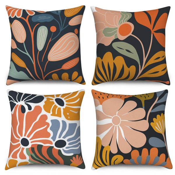 Boho Floral Pillow Covers 16x16 Inch, Pink and Blue Throw