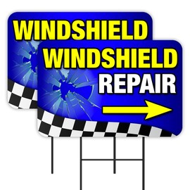 Vista Products Windshield Repair 2 Pack Double-Sided Yard Signs 16" x 24" with Metal Stakes (Made in Texas)