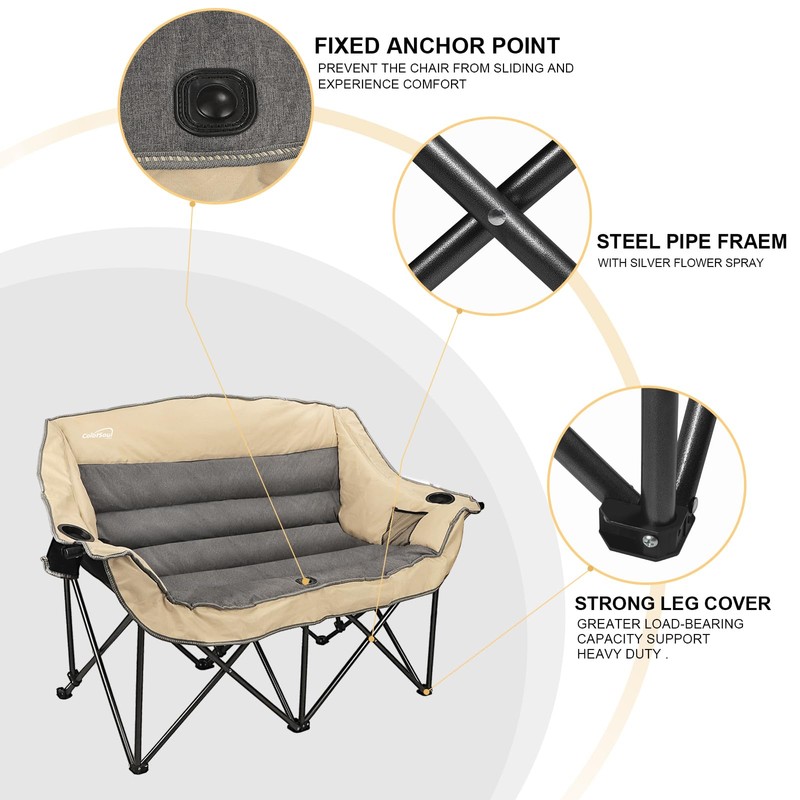 2 Person Fully Padded Camping Chair Oversized Loveseat Camping Chair