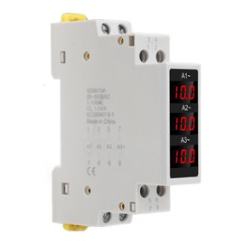 3 Phase Ammeter DIN Rail Current Meter Mini Modular Ammeter Gauge Indicator LED Digital Display Detector AC80‑500V 1‑100A