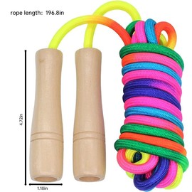 JNAWA Long Jump Rope Rainbow Jumping Rope with Wooden Handle Adjustable Double Dutch Skipping Rope for Girls Boys Outdoor Fun School Sport Party Game（16Foot）