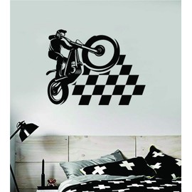 Boop Decals Dirtbike Checkers Wall Decal Sticker Vinyl Art Bedroom Room Decor Decoration Teen Boy Girl Ride Bike Race Cruise Off Road Cross Country Motorcycle Wheel Engine Moto X Auto