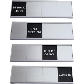 Office privacy Door sign do not disturb sign business office Solid aluminum sliding, Be back soon/Come in/Out of Office/In a Meeting 4 Options (Silver gray)