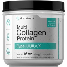 Horbäach Multi Collagen Protein Powder 16 oz | Type I, II, III, V, X | Unflavored | for Men and Women | Non-GMO, Gluten Free Supplement