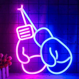 Lucunstar Boxing Gloves Neon Sign Blue Pink LED Light Sign Boxing Gloves Neon Signs for Gym Wall Decoration Gym Neon Light with USB Switch Room Decor Man Cave Decor for Men