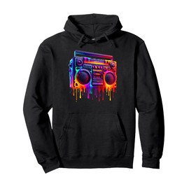 Dripping Paint Boombox Old School 80s Music Hip Hop Pullover Hoodie