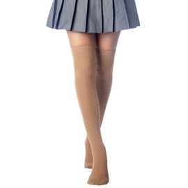 iB-iP Women's Plain Pattern Stylish Solid Color Hold-up Thigh High Long Socks, Size: One Size, Beige