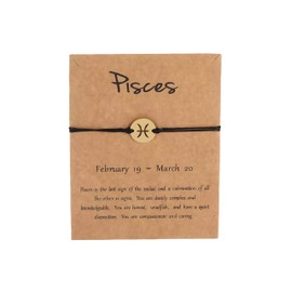 Gold Star Sign Black Rope Disc Bracelet - Pisces (19th February - 20th March) - Zodiac Constellation Horoscope Celestial Astrology Jewellery - Women Men Gift